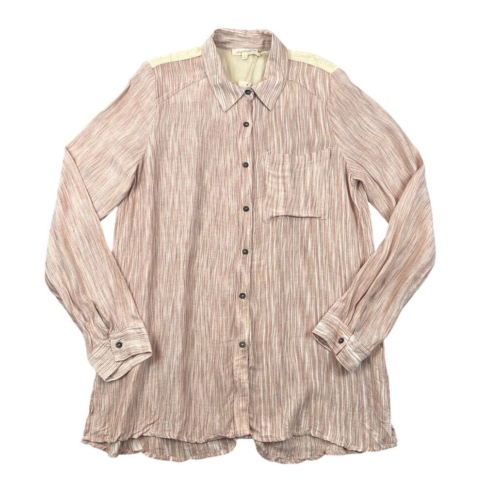 NWT Mystree Linen Cotton Striped Tunic Shirt Womens S Blush Cream Embroidered